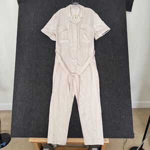 Ramy Brook Rory Jumpsuit Women's Large Beige Sands Short Sleeve Belted Silky